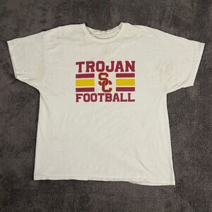 USC Trojan Football T-Shirt Mens XL White Fair Stained Graphic Tee